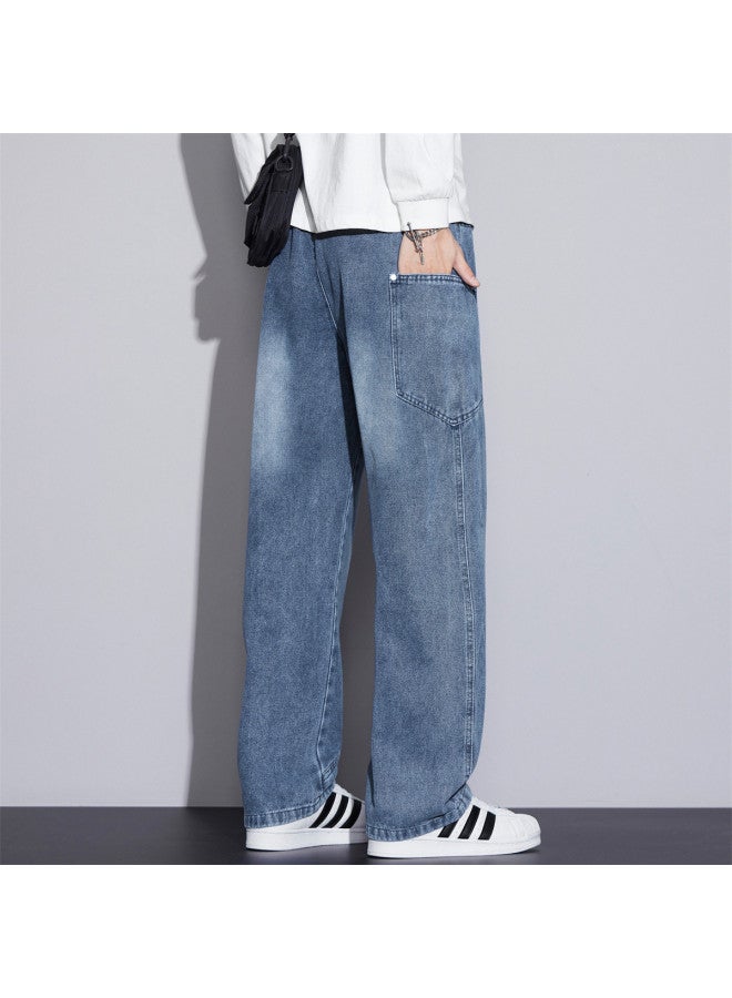 Paul Frank Trendy Workwear Jeans For Men In Autumn And Winter, Loose And Comfortable Versatile Straight-leg Pants, American High-street Curved Knife Pants, Men's Trousers - Image 3